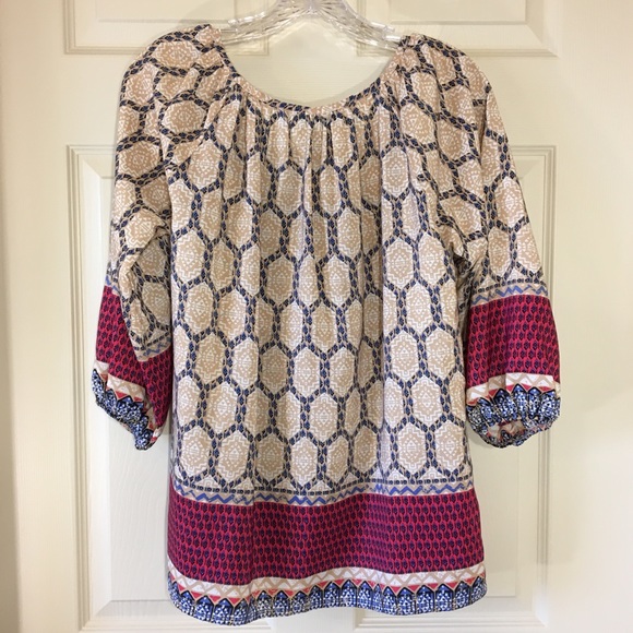 Jemma | Multi-Pattern Printed Peasant Top - Picture 5 of 9